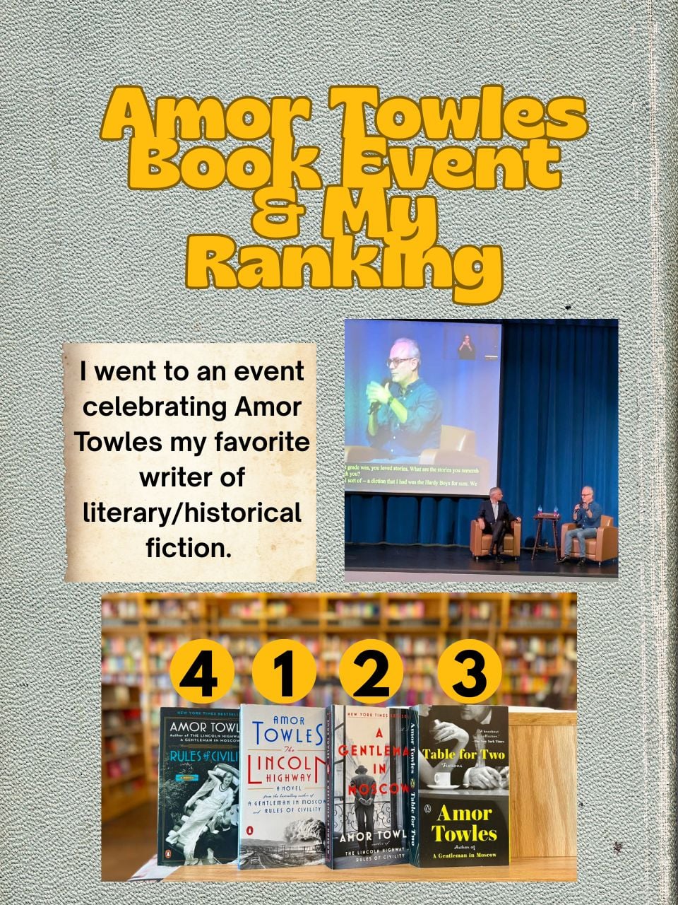 Ranking of Amor Towles’ Novels